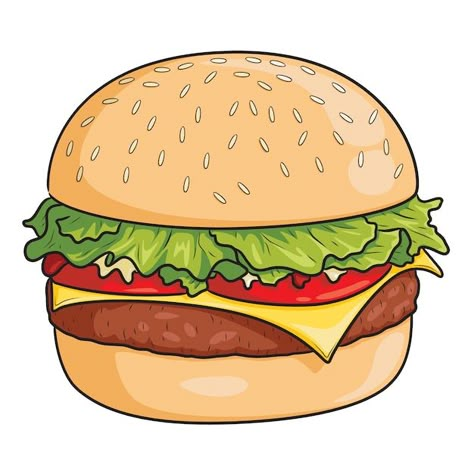 Burger Drawing, Mcdonalds Birthday Party, Burger Cartoon, Food Cartoon, Food Clipart, Cute Food Drawings, Food Clips, Unhealthy Food, Food Drawing