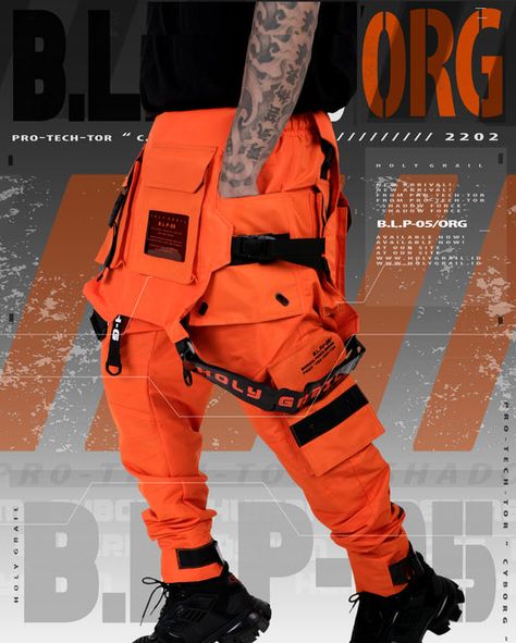 Tactical Wear Aesthetic, Oranges Print, Cyberpunk Tech, Bright Clothes, Techwear Cyberpunk, Tech Clothing, Chest Bag Men, Tech Wear, Tactical Wear