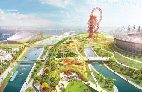 James Corner to Redesign 55-Acre South Plaza of London's Olympic Park | Inhabitat - Sustainable Design Innovation, Eco Architecture, Green Building Koshino House, Linear Park, Landscape Architecture Drawing, Olympic Park, Eco Architecture, Global City, Park Landscape, Landscape And Urbanism, Urban Planning