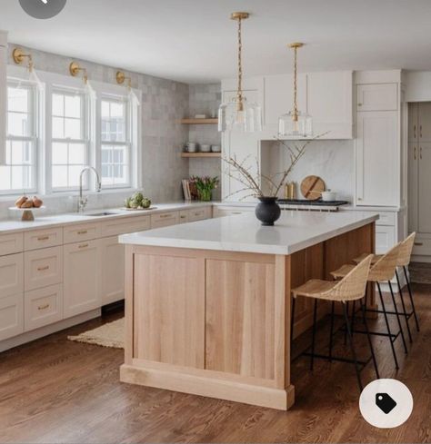 Renovate Kitchen, Two Toned Kitchen, Two Toned Kitchen Cabinets, Gorgeous White Kitchen, 1900s Home, Kitchen Post, Two Tone Kitchen, Transitional Decor Kitchen, Wood Kitchen Island