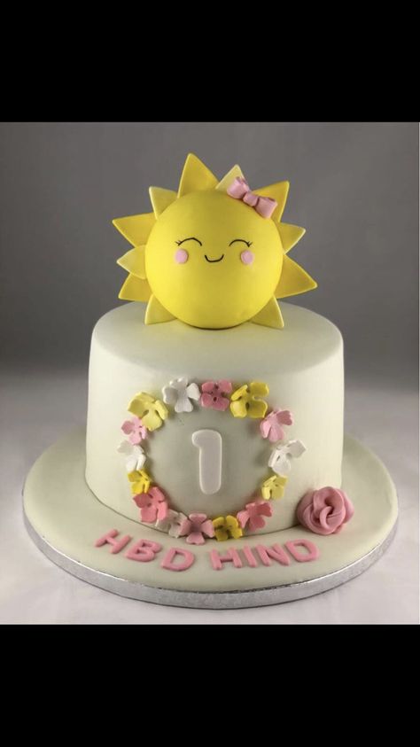 Birthday Cake For 1 Year, One Year Birthday Cake, Sunshine And Flowers, Cake Designs For Girl, Candy Birthday Cakes, Flowers Theme, Baby First Birthday Cake, Kids Study Table, Candy Birthday