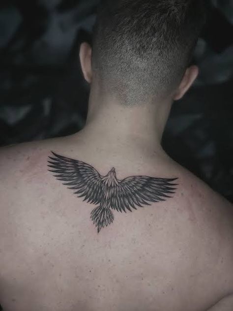 Bird Tattoo Men Back, Mens Small Back Tattoo, Eagle On Back Tattoo, Back Eagle Tattoo Men, Eagle Tattoo Back Men, Bird Back Tattoo Men, Eagle Back Tattoo Men, Small Eagle Tattoo Men, Strong Tattoos Men