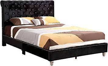 Glory Furniture Tufted Upholstered Bed Full Black Upholstered Full Bed, The Maxx, Tufted Upholstered Bed, King Upholstered Bed, Button Tufted Headboard, Tufted Bed, Queen Panel Beds, Upholstered Panel Bed, Padded Headboard