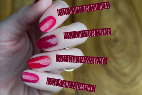 Comparison of Essie Chevron trend vs Essie Haute in the heat vs Essie Lieblingsmensch vs Essie B'aha moment Essie Chevron Trend, Essie Watermelon, Aha Moment, Gel Couture, New Nail Polish, Essie Nail Polish, Nail Polish Collection, Pattern Play, Couture Collection