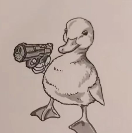 Inaproperate Drawings, Small Creatures Drawings, Cool Duck Tattoo, Drawing Ideas Funny Sketch, Duck Drawings Easy, Funny Animal Sketches, Funny Art Ideas, Animals Holding Knife, Duck With Knife Tattoo