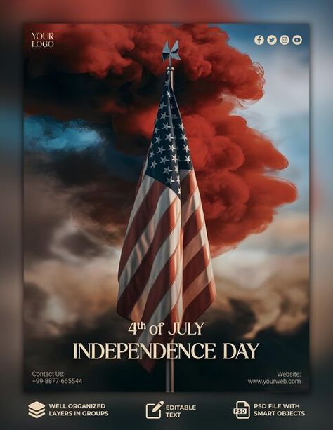 PSD usa independance day post banner or ... | Premium Psd #Freepik #psd Independence Day Social Media Post, Design For Social Media, Independence Day Poster, American Independence Day, Independance Day, American Independence, Technology Icon, Business Card Maker, Poster Maker