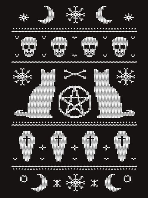 Goth Knitting Pattern, Cool Christmas Jumpers, Goth Pixel Art, Black Christmas Jumper, Crochet Gift Ideas, Graph Crochet, Halloween Cross Stitch Patterns, Amazing Crochet, Pixel Crochet