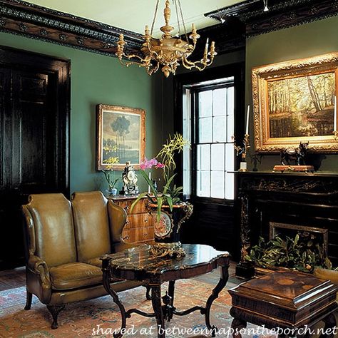 Visit the post for more. Victorian Sitting Room, Victorian Room, Parlor Room, Old House Interior, Dark Green Walls, Victorian Parlor, Victorian Interiors, Victorian Decor, Green Interiors