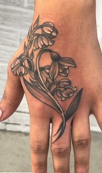 Lily Of The Valley Wrist Tattoo, Lily Of The Valley Hand Tattoo, Lilly Hand Tattoo, Lily Hand Tattoo, Lily Of The Valley Tattoo Design, Lily Of The Valley Tattoos, Lily Of The Valley Tattoo, Valley Tattoo, Thumb Tattoos