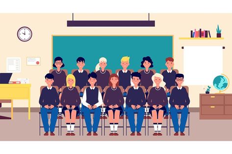 School Group Photo, Classroom Illustration, Education Cartoon, Line Study, Group Portrait, School Cartoon, Photo To Cartoon, School Posters, Animation Reference