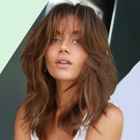 ‘The Sachel’ is the cutest haircut you need to know heading into autumn | Glamour UK Curtain Bangs Long Hair Wavy Brown, Long Bangs Shag, Shag Thick Hair, Light Brown Hair With Curtain Bangs, Shag Hairstyles Thick Hair, Shag Haircut Short Hair, Curtain Bangs Shag Haircut, Light Shag Haircut, Shag Haircut Curtain Bangs