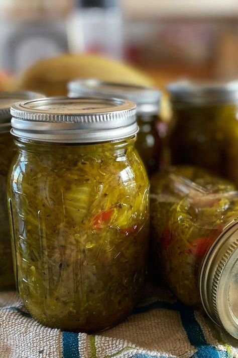 This sweet zucchini relish recipe uses zucchini, onion, red bell pepper, green bell pepper, nutmeg, and turmeric to create a sweet, easy relish recipe. Whether you’re making this zucchini relish for a relish tray or to go on top of hot dogs and hamburgers, it’s a great way to use zucchini and other vegtables from your garden in the summer! Cucumber Relish Recipes, Zucchini Relish Recipes, Pickle Relish Recipe, Hot Dog Relish, Green Tomato Relish, Zucchini Relish, Green Tomato Recipes, Relish Recipe, Canning Vegetables