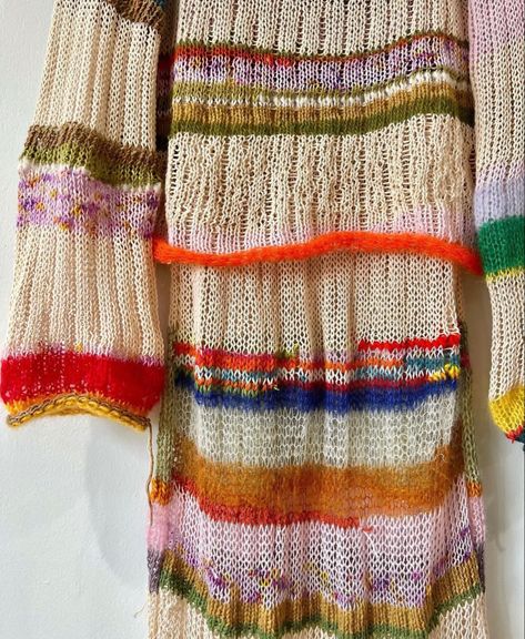 Scrap Knitting Sweater, Funky Knitwear, Scrap Sweater Knit, Knitting Experimental, Vintage Multicolor Hand-knitted Sweater, Knitwear Inspiration, Crochet Business, Summer Knitting, Knitwear Design