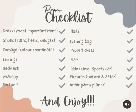 Prom Day Checklist, Prom Day Schedule, School Dance Planning Checklist, Prom Checklist Getting Ready For, Prom Planning Checklist, Prom Checklist, Prom Tickets, Prom Planning, Middle School Hacks