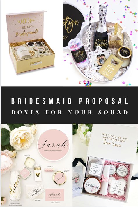 You're a bride to be and you have your bridesmaids in mind. How exciting! A fun tradition is to gift your bridesmaids personalized cute pre-made bridesmaid proposal boxes full of goodies. Think of it as a Will You Be My Bridesmaid box? Now it's time you propose to them too. #bridesmaidproposalboxes #willyoubemybridesmaidboxes #maidofhonorboxes #weddingideas #bridalgifts Bridemaids Boxes, Best Places To Propose, Bridesmaid Boxes, Wedding Planning Timeline, Bridesmaid Box, Proposal Box, Bridesmaid Proposal Box, Bridesmaid Proposal Gifts, Wedding Costs