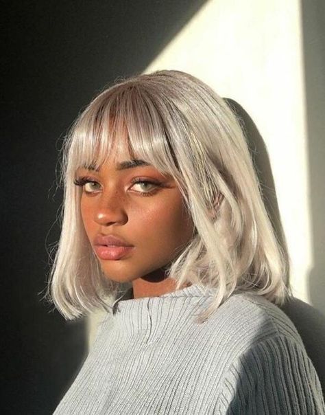 Pick One of These 6 Hairstyles to Rock Before Winter Ends | Un-ruly White Hair Dark Skin, Blonde Hair Characters, Dark Skin Blonde Hair, Short White Hair, Digital Portraits, Hair Art, White Hair, Dark Hair, Cortes De Cabello Corto