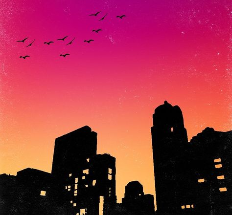 Colorful Sky w/ Birds and Buildings Silhouette Design for men and women that loves classic designs. Nice city silhouette art and skyline with a vector theme of the building. New york or seattle, the beautiful sunset in this urban view is an inspiration for travel enthusiasts. #city life #city love #city scape #sunsetting city #the city #in the city #city living #travel city City Skyline Silhouette Painting, New York City Silhouette, Sunset Building Painting, Simple City Scape Painting, Sunset With Buildings, City Life Drawing, City Scape Illustration, City Sunset Painting, Sunset Illustration Art