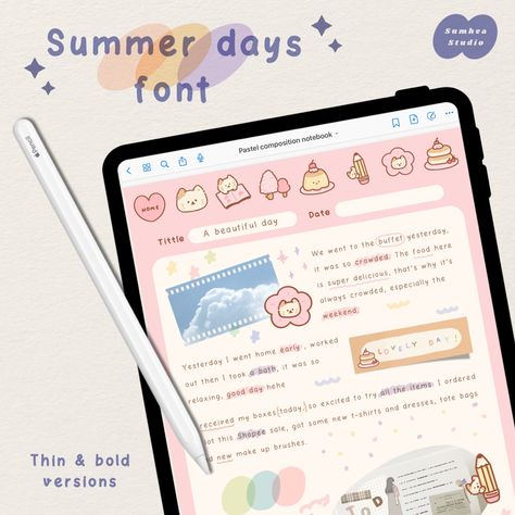 Handwritten font for digital note taking digital journaling planner Aesthetic Notability Notes, Onenote Notes Aesthetic, Kilonotes Template, Onenote Calendar, Goodnotes Notes Ideas, Kawaii Digital Planner, Free Digital Planner, Diary Template, Samsung Notes