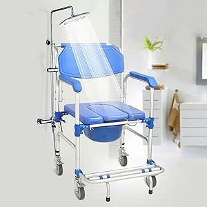 3 in 1 Foldable Shower Wheelchair (350 Pounds), Bedside Commodes Shower Commode Wheelchair Transport Chair with Shower,Toilet,Shower Comode Wheelchairs for Elderly and Disabled Shower Wheelchair, Mobility Scooter Accessories, Bedside Commode, Transport Chair, Transport Wheelchair, Shower Toilet, Daily Living, Baby Health, Household Supplies