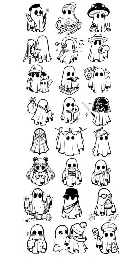 Lil Ghost Tattoo, Boo Ghost Tattoo, Ghost Cowboy Tattoo, Zero Dog Drawing, Halloween Drawings Ghost, Claptrap Tattoo, Tiny Ghost Drawing, Among Us Tattoo, Funny Ghost Tattoo