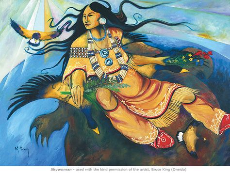 Skywomen Moment in Flight Bruce King Oneida Sky Woman, Native American Folklore, Thanksgiving Stories, Native American Paintings, Creation Story, American Indian Art, Indigenous Art, Native Art, In Flight