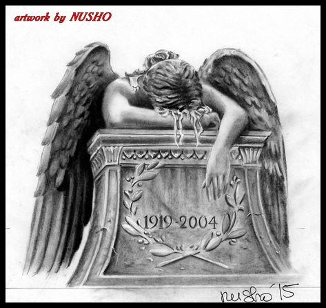 Stairs To Heaven Tattoo, Og Abel Art, Tombstone Tattoo, Crying Angel, Angel Sketch, Archangel Tattoo, Stone Tattoo, Heaven Tattoos, Dark Nights