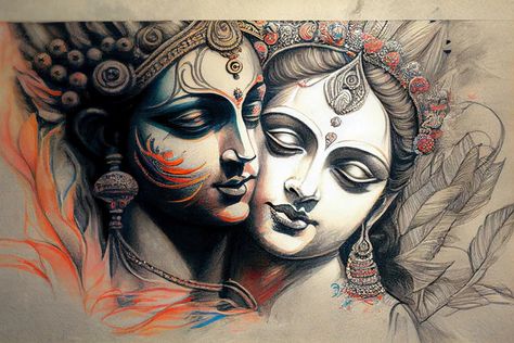 https://www.artsindia.com/products/pencil-colored-detailed-illustration-of-lord-radha-krishna-in-love?_pos=7&_sid=290bdfad8&_ss=r Radhakrishna Tattoo Design, Spiritual Art Painting, Lord Radha, Trishul Tattoo Designs, Krishna Tattoo, Joker Drawings, Buddha Tattoo Design, Pen Art Work, Life Drawing Reference