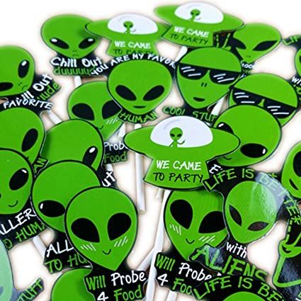 Amazon.com: YiiiGoood 24pcs Alien Theme Cupcake Toppers Funny Sarcastic Humor Hilarious Phrases Peace Love Then Conquest UFO Aliens Cupcake Decorations for Kids Adults Birthday Party Baby Shower Corporate Events : Grocery & Gourmet Food Alien Invasion Party, Alien Theme Party, Alien Decorations, Alien Core, Gleep Glorp, Alien Cupcakes, Alien Birthday Party, Animated Birthday Cards, Musical Birthday Cards