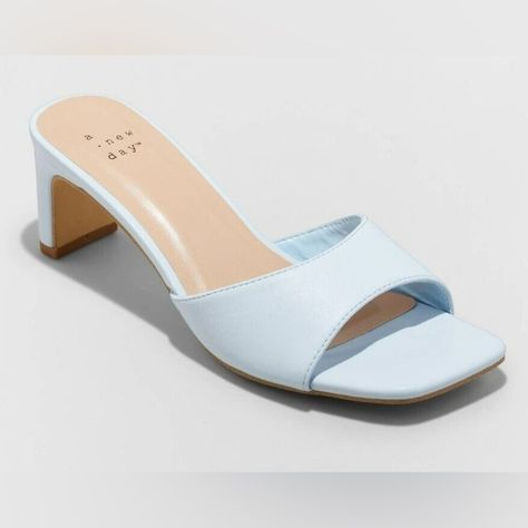 Nwt Blue Mule Heels From Target. The Heel Is Approximately 2.5” & Includes A Foam Insole! Size 12 Heels, Mule Heels, Weather Outfits, Short Heels, Spring Sandals, Block Heel Shoes, Blue Heels, Embellished Sandals, Chunky Heels Sandals