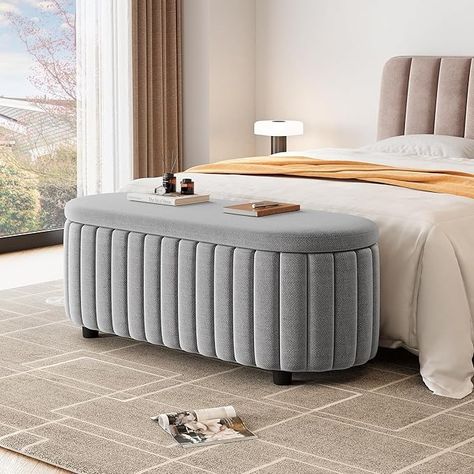 Amazon.com: Jotoa Storage Ottoman Bench 46 Inch Storage Bench for Bedroom End of Bed, Upholstered 360G Linen Fabric Oval Storage Ottoman for Bedroom Living Room, Grey : Home & Kitchen Bedroom Storage Bench, Ottoman For Bedroom, End Of Bed Ottoman, Storage Bench For Bedroom, Bed Ottoman, Upholstered Bench Bedroom, Upholstered Bench Seat, Bench For Bedroom, Storage Bench Seating