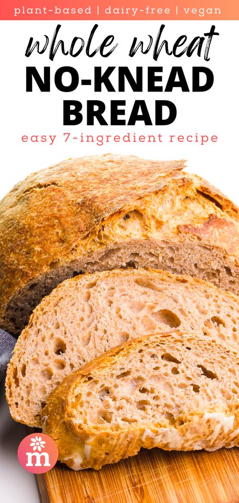 Bake the perfect loaf with our Whole Wheat No-Knead Bread! 🍞🌾 This simple and wholesome recipe requires no kneading and delivers a crusty, nutty, and delicious bread. Enjoy the aroma of fresh-baked goodness and the satisfaction of homemade bread. Pin it now and embrace the joy of easy baking! 😋🌿 Vegan No Knead Bread, Crusty Whole Wheat Bread Recipe, Crusty Whole Wheat Bread, Home Made Wheat Bread Recipes, Wheatless Bread, Whole Wheat Crusty Bread, No Knead Whole Wheat Bread Recipe, No Knead Whole Wheat Bread, Whole Grain Bread Recipe