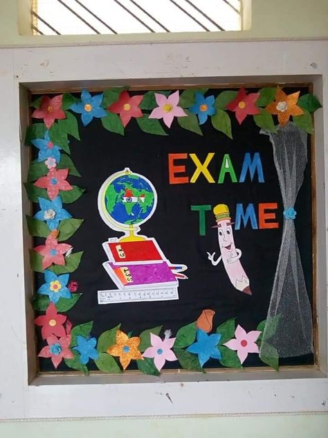 Exam Decoration Board, Exams Board Decoration, Exam Board Decoration Ideas, Soft Board Border Ideas For School, School Wall Art Ideas, Soft Board Decoration, Fun Crafts For Teens, Diy Crafts For School, Soft Board