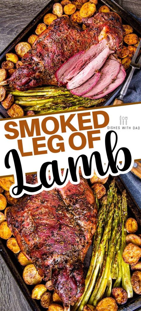 This smoked leg of lamb recipe features a flavorful garlic and herb rub and is smoked low and slow, then finished with a quick sear, for a delicious flavorful dish that's a great option for Easter and other holiday meals. Smoked Leg Of Lamb Recipes, Leg Of Lamb Recipes, Smoked Leg Of Lamb, Carbs Meals, Leg Of Lamb Recipe, Lamb Roast Recipe, Smoked Lamb, Lamb Leg Recipes, Family Breakfast Recipes