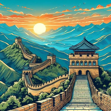 https://card9.com/ai/comic-the-great-wall-of-china Great Wall Of China Drawing, China Drawing, China Pictures, China Wallpaper, Chinese City, Chinese Crafts, 7 Wonders, Ceiling Art, Nice Photos