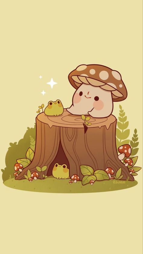 Cute Mushroom Drawing Aesthetic, Funny Mushroom Drawing, Toad Doodle, Cute Mushroom Wallpaper, Cute Mushroom Art, Frog On A Mushroom, Kawaii Mushroom, Cartoon Mushroom, Mushroom Wallpaper