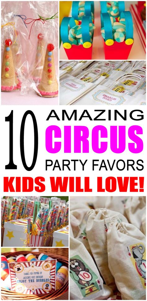 Fun circus party favor ideas for kids and teens. Try these simple diy circus party favors for boys and girls. Here are some easy gift bags, treat bags and more to say thank you to the friends of that special birthday child. Circus Theme Gifts Party Favors, Circus Theme Goodie Bags, Circus Birthday Party Favors, Circus Party Favor Ideas, Bday Goodie Bag Ideas, Circus Party Favors, Birthday Party Favors For Kids, Mishloach Manos, Circus Gifts