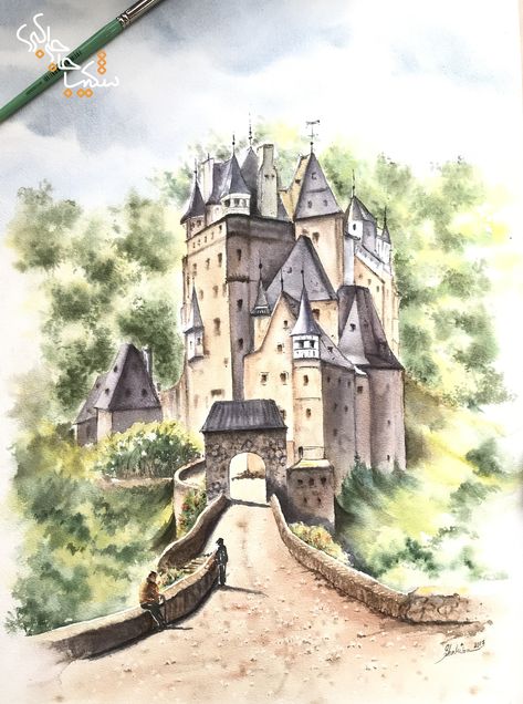 #castle #watercolor #painting #art #bridge #jungle #mysterious Watercolor Castle Painting, Mysterious Castle, Watercolor Castle, Architecture Castle, Beast's Castle, Castle Illustration, Castle Drawing, Travel Clipart, Castle Painting