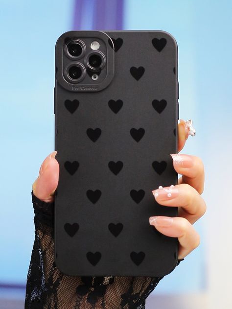 Black  Collar  TPU Heart Phone Cases Embellished   Phone/Pad Accessories Fun Wallpaper, Pretty Phone Cases, Black Phone, Black Phone Case, Heart Pattern, Pattern Phone Case, Cool Names, Heart Patterns, Phones Accessories