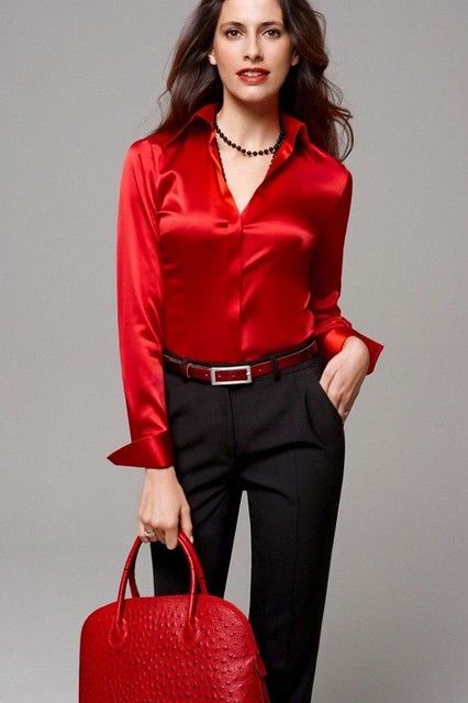 Red Satin Blouse, Classy Attire, Satin Shirts, Silk Shirts, Satin Bluse, Satin Style, Satin Blouses, Satin Blouse, Blouse Outfit