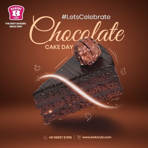 This chocolate cake day, order a chocolate cake from Bakery B. Get the richness of chocolate in every bite. You Order. We Deliver. Whatsapp: https://wa.me/c/919895757919 or www.bakeryb.com |7025088888 . . . . #BakeryB #chocolatecakeday #chocolate #cakes #cakebirthday #cakelove #cakedecorating #BestBakers #Sweets #Snacks #Celebrations #CelebrateEveryMoment Chocolate Poster Design, Cake Graphic Design, Cake Poster Design, Cake Ads, Chocolate Poster, Chocolate Butter Cake, Cake Poster, Elegant Cake Design, Happy Chocolate Day