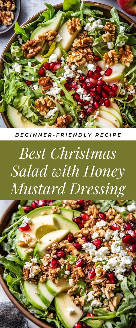 Image for Best Christmas Salad with Honey Mustard Dressing Christmas Salad With Honey Mustard Dressing, Christmas Salad Ideas Appetizer Recipes, Healthy Christmas Salad Recipes, Green Salad For Thanksgiving Dinner, Holiday Chopped Salad, Christmas Waldorf Salad, Best Holiday Salad Recipes, Simple Christmas Salad, Friendsgiving Salad Recipes