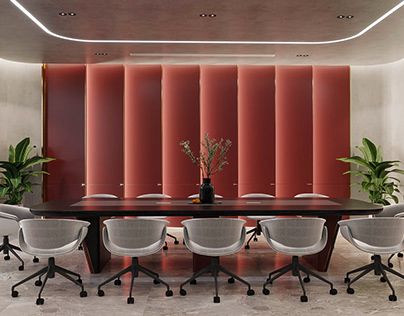 Meeting room Red Conference Room, Board Room Design Corporate, Colorful Meeting Room, Meeting Room Design Creative, Office Conference Room Design, Board Meeting Room, Elegant Office Design, Conference Room Interior Design, Meeting Room Interior Design