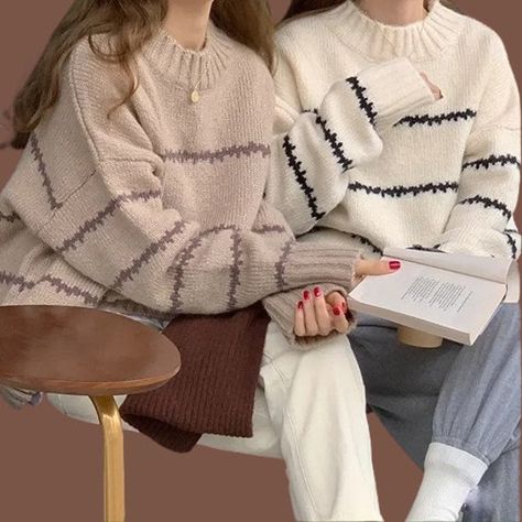 Introducing a cozy masterpiece from WFashionStore - our Hand-Knitted Pullover, where warmth meets artistry! 🧶❄️ Immerse yourself in the unparalleled comfort of winter with this intricately handcrafted pullover, a testament to the dedication and skill of our artisans. Each stitch tells a story, and with a bust of 40.94 inches, shoulder width of 20.08 inches, length of 24.41 inches, and sleeves measuring 16.54 inches, this pullover offers a snug fit that's both stylish and comfortable. This unique hand-knitted pullover is not just an article of clothing; it's a celebration of craftsmanship and individuality. As winter sets in, stand out from the crowd with a piece that blends traditional charm with contemporary flair. The meticulous detailing ensures that you stay warm without compromising Aesthetic Striped Sweater, Kou Diabolik Lovers, Parachute Dress, Aesthetic Sweaters, Aesthetic Outfit Ideas, Old Money Aesthetic, Minimalist Aesthetic, Striped Sweater, Kawaii Fashion