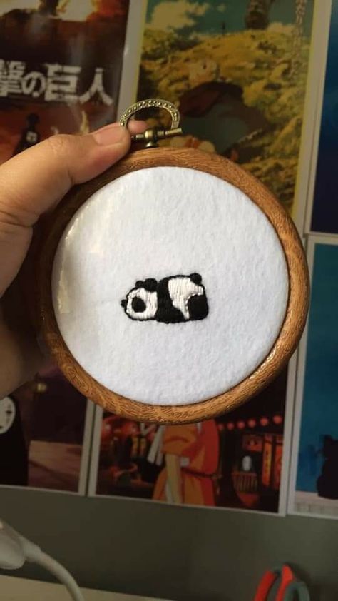 Panda Embroidery Pattern, Panda Embroidery, Simple Suits, Lazy Panda, Autumn Embroidery, Slime Rancher, Embroidery Hoop Art Diy, Mini Embroidery, Flower Line Drawings