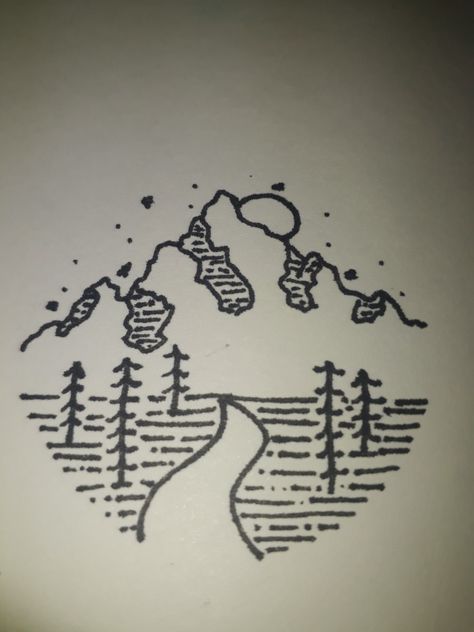 Path Less Traveled, Mountain Trees, Drawing Simple, Tattoo Ideas, Doodles, Trees, Road, Tattoos, Drawings