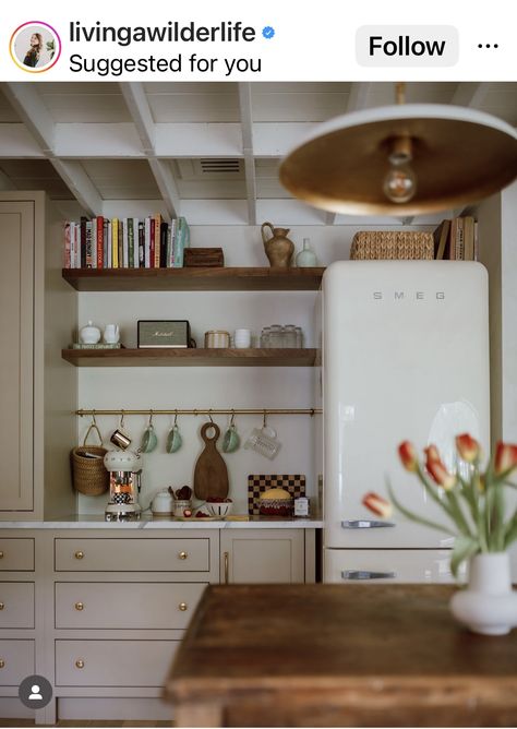 Shelves Over Cooktop, Open Shelving Next To Fridge, Open Shelves Next To Fridge, Kitchen Counter Shelf Ideas, Floating Coffee Bar, Kitchen Shelving Decor, Coffee Shelves, Shelf Above Sink, Kitchen Floating Shelf