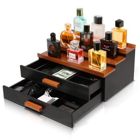 PRICES MAY VARY. [Keep Your Cologne and Daily Accessories Organized]: Our wooden cologne holder is crafted for the discerning individual who values both convenience and sophistication. This organizer offers a stylish solution for storing and showcasing cologne, watches, rings, and various small items in one centralized and refined location. Elevate your grooming routine and keep all your daily accessories neatly organized with this sleek and practical cologne organizer. [100% High-Quality Pine W Mens Bathroom Counter Organization, Men Bathroom Organization, Cologne Display, Cologne Organizer, Men Bathroom, Perfume Stand, Accessories Organization, Mens Bathroom, Bathroom Counter Organization