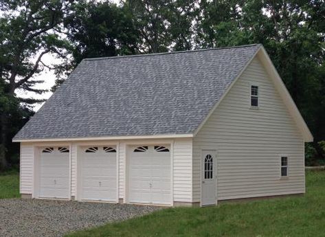 Three Car Attic Garage Garage In Backyard, Driveway Layout, Detached Garage Cost, House Without Garage, Garage With Loft, Build A Garage, Amish Sheds, Prefab Garages, Garage Construction