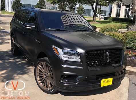 2021 Lincoln Navigator with 24” Satin Bronze wheels and 24” Vogue Signature V Tyres (Custom Satin Black Wrap) #2021 #2020 #Lincoln #Navigator #LincolnNavigator #VogueTyres #CVD #CVD2020 #CVDauto #Vogue #CustomVehicleDesign #Design Vehicle Aesthetic, Black Tahoe, 2018 Lincoln Navigator, Pig Images, Luxury Cars Range Rover, Custom Vehicles, Bronze Wheels, Luxury Van, Luxury Cars Rolls Royce