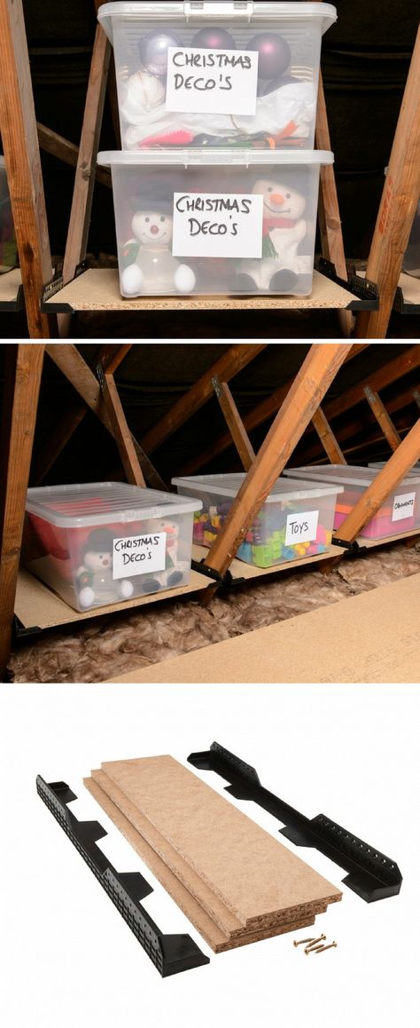 Attic Storage Shelves, Garage Attic Storage, Attic Storage Solutions, Christmas Decoration Storage, Roof Storage, Garage Attic, Loft Storage, Attic Conversion, Boxes Storage